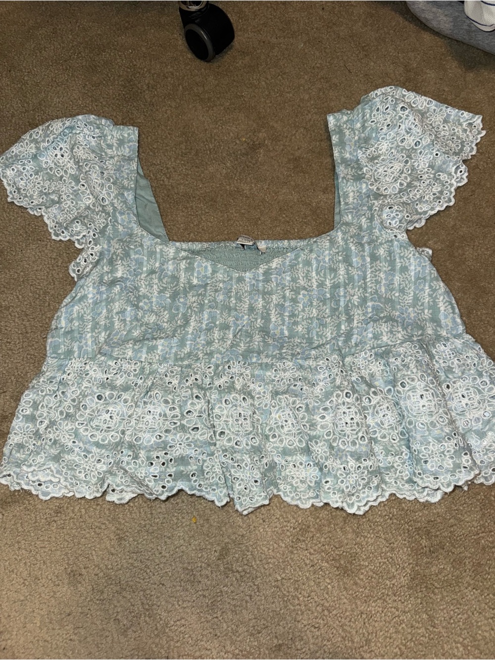 American Eagle Outfitters Light Blue & White Eyelet Crop Top